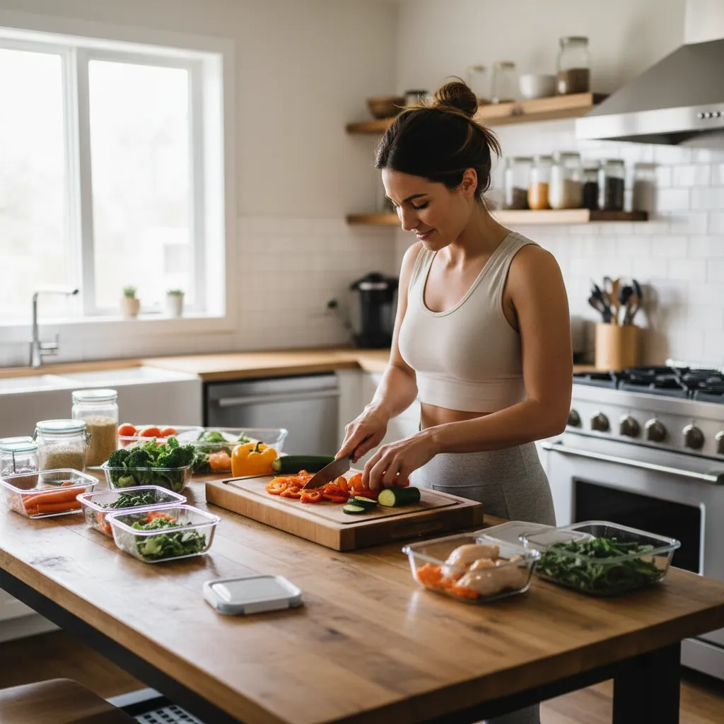 Organisation des préparations de batch cooking débutant sur un plan de travail