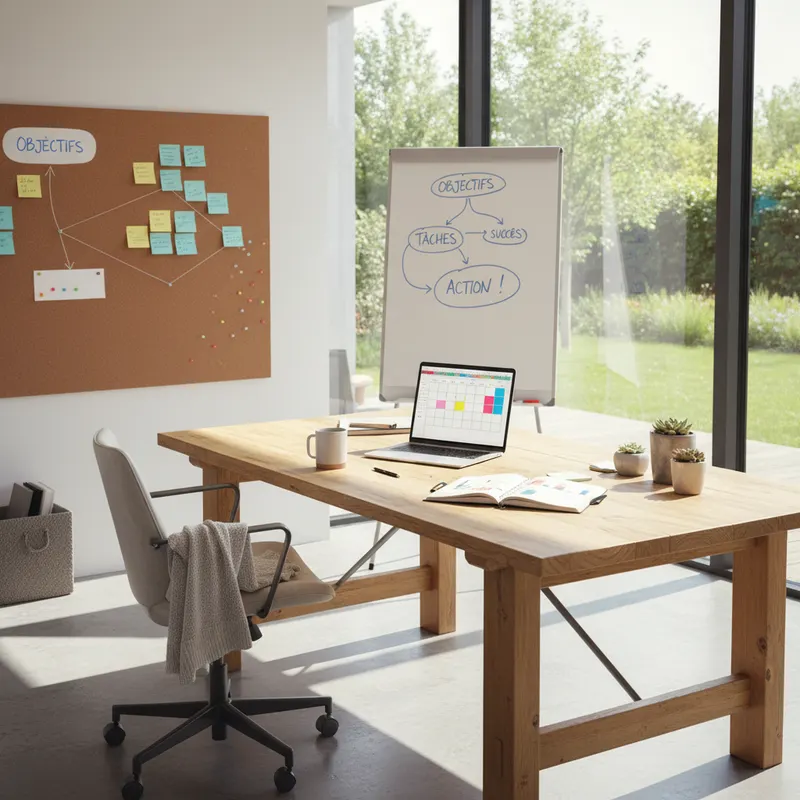 To-do list efficace écrite sur un carnet posé sur un bureau épuré