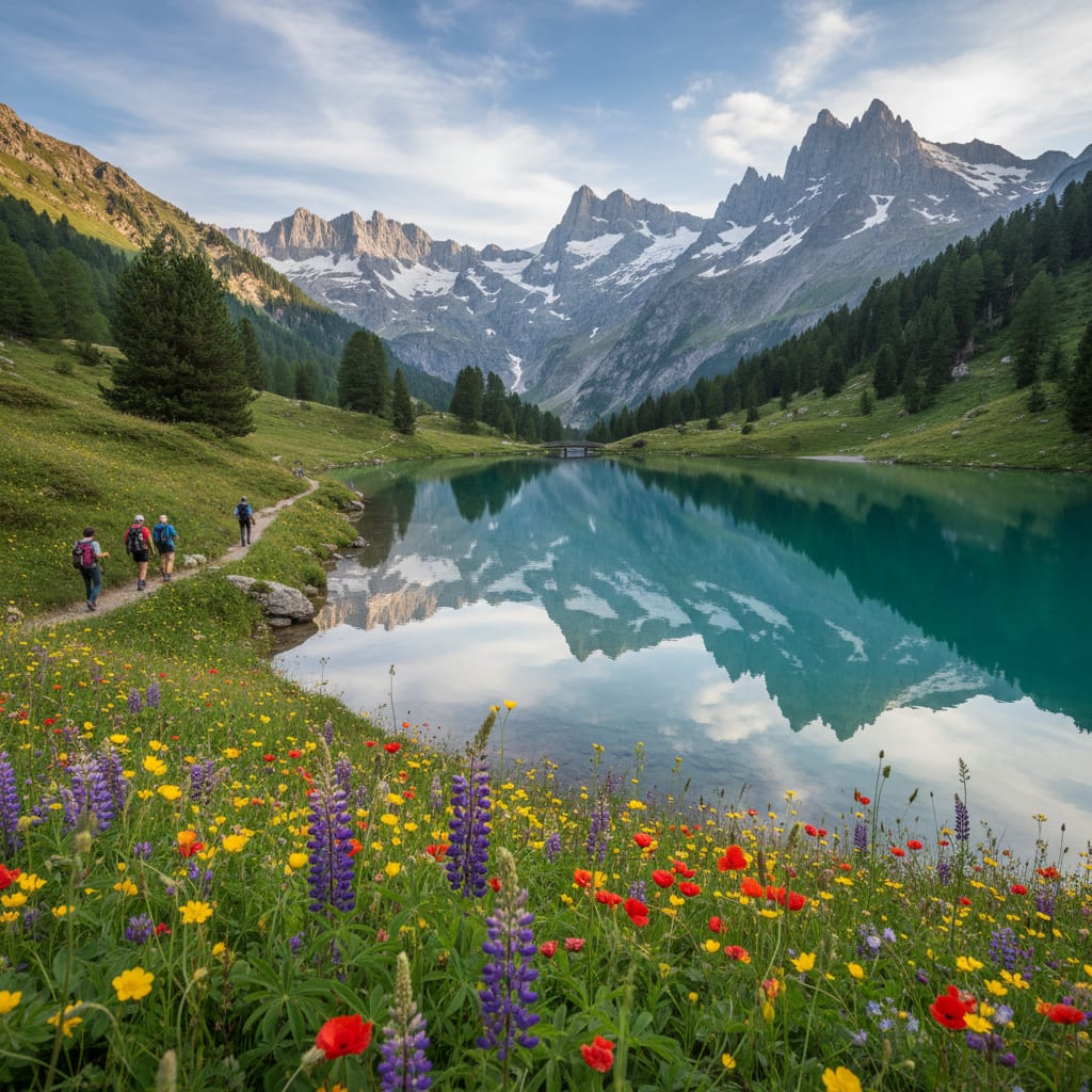 Lac de montagne en Suisse, idéal pour la marche en nature
