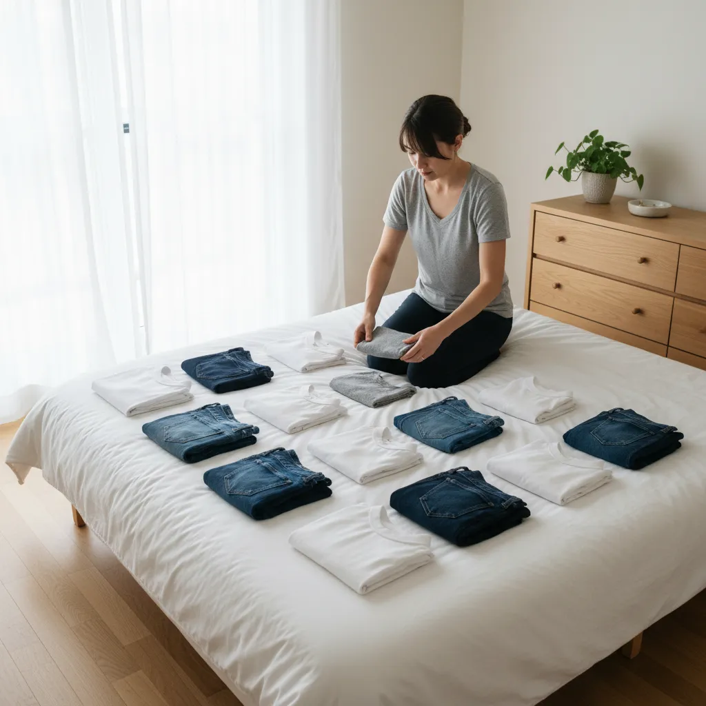 Objets triés par catégorie selon la méthode Marie Kondo sur une table