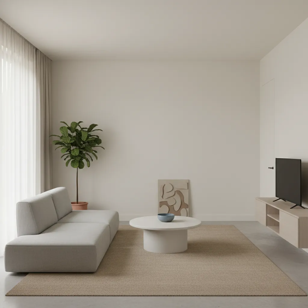 Intérieur épuré illustrant le minimalisme quotidien avec des objets essentiels soigneusement choisis